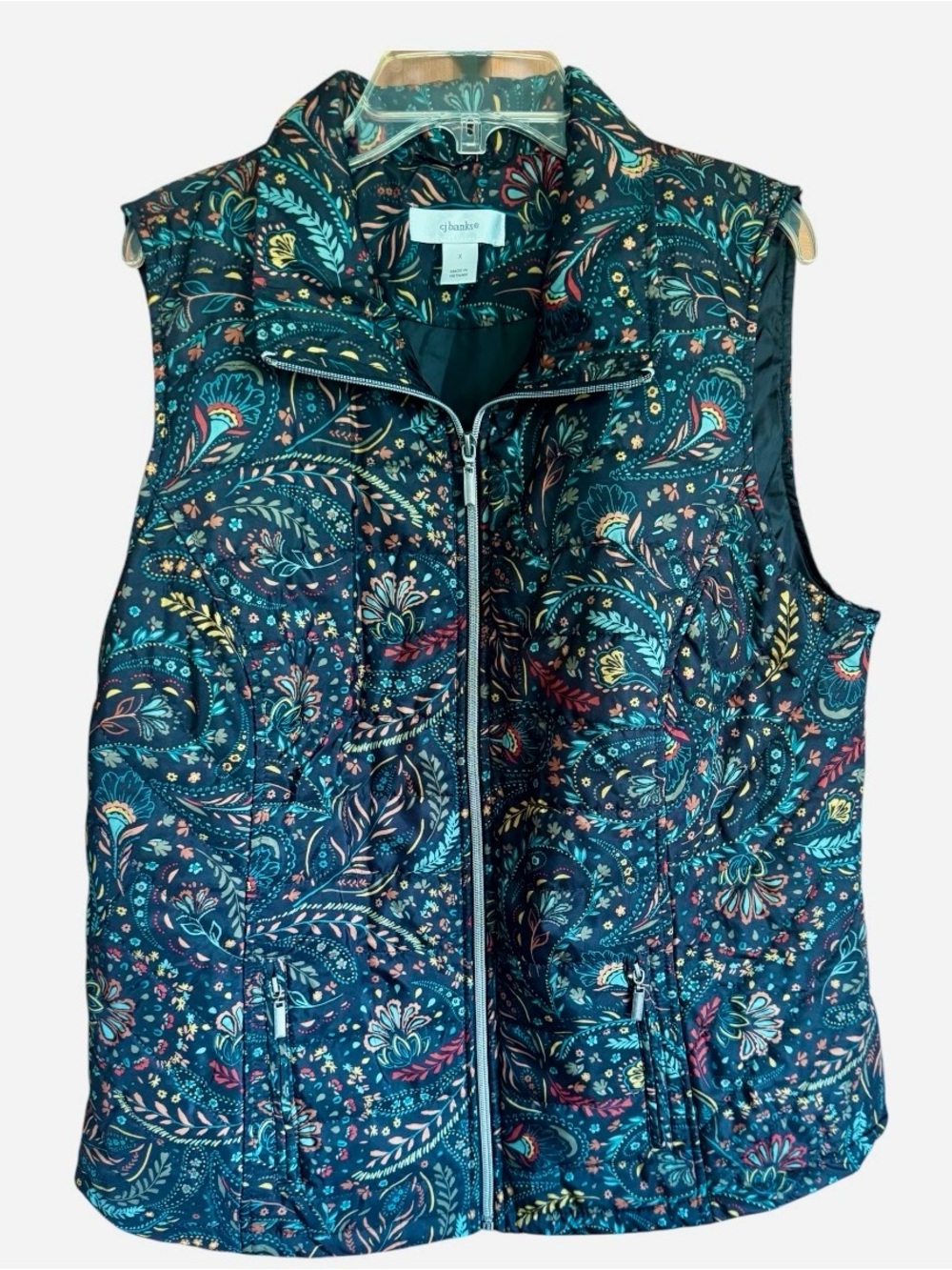 CJ Banks Paisley Quilted Vest with Multicolor Accents